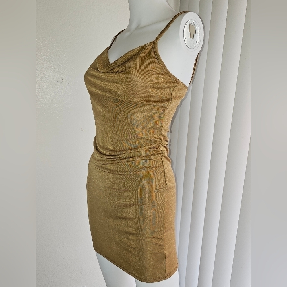 Womens Dress Size S  Gold Draped Cowl Neck - Picture 12 of 12